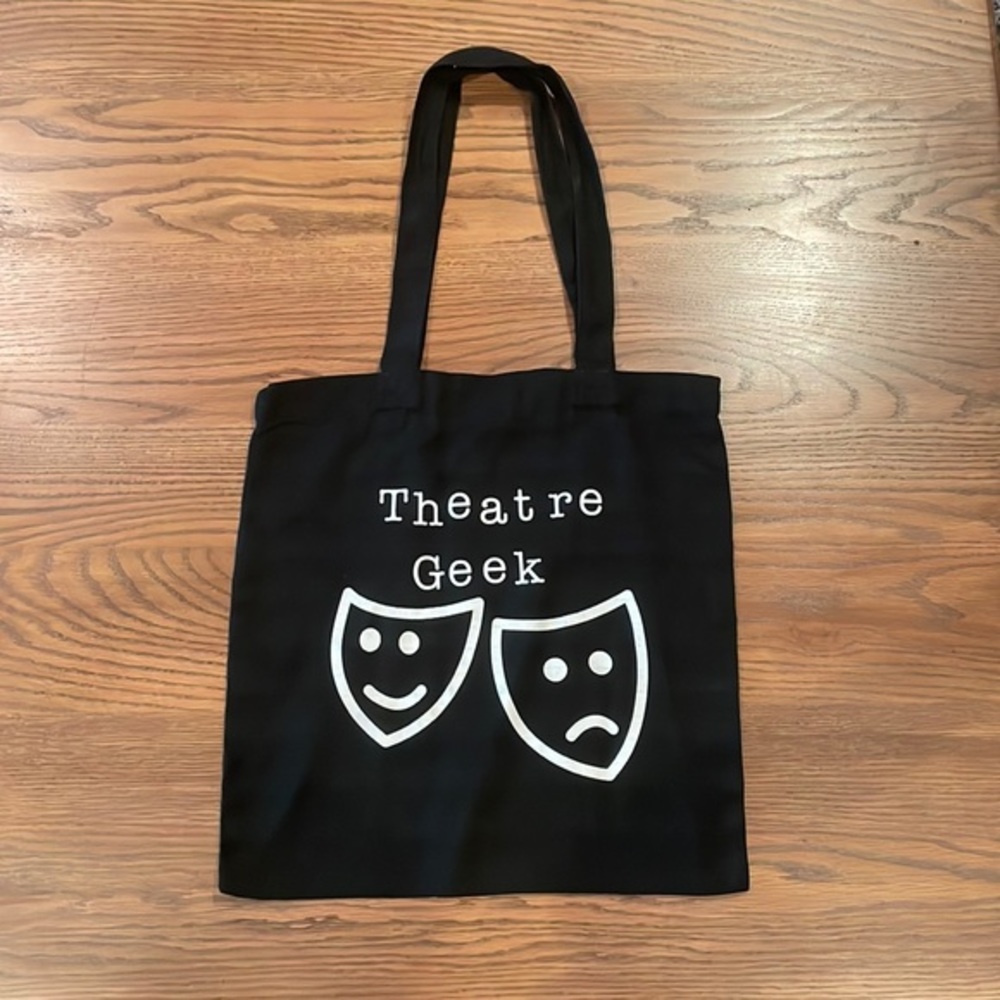 Black and White Theatre Geek Tote Bag with Drama Masks - excellent condition - Picture 2 of 7
